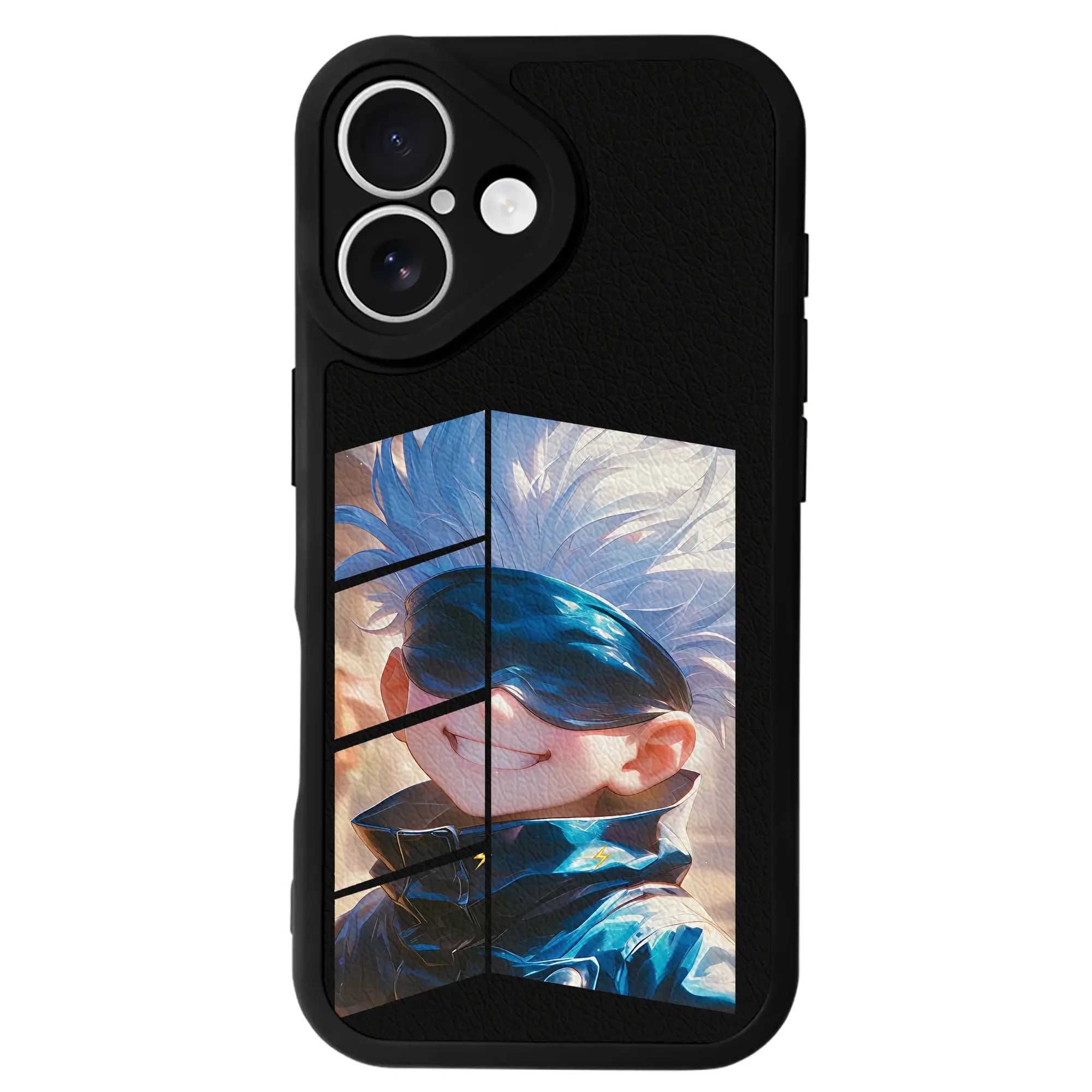 呪術廻戦 グッズ,五条 悟 - IPhone 16シリーズ対応 ・ シリコンスマホケース ・ レザー調 ・ 高精度フィット ・ 耐衝撃 ・ ワイヤレス充電対応 ・ 精密カット